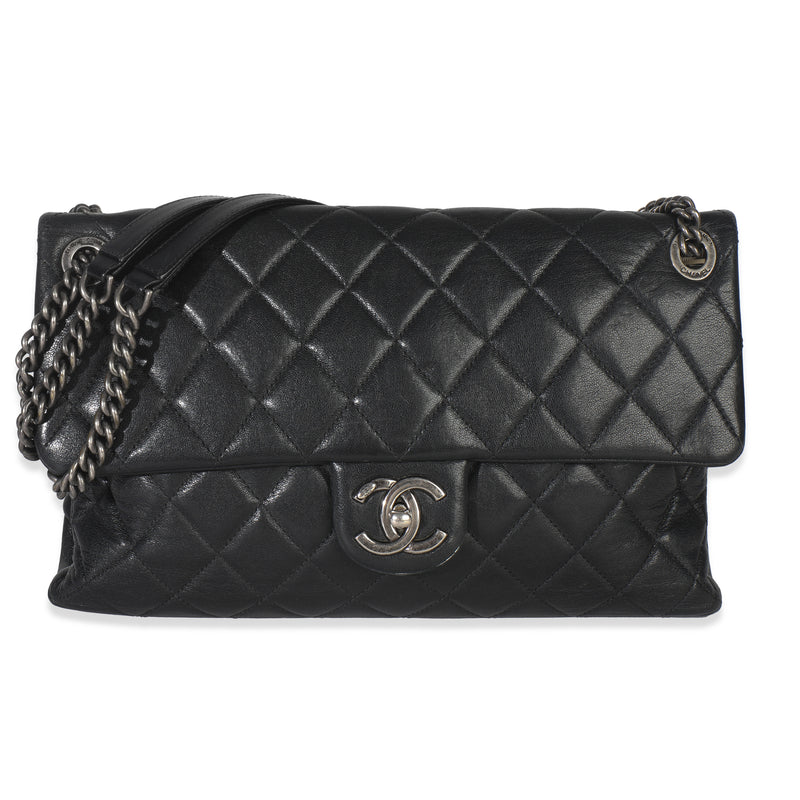 Black Quilted Calfskin Medium Burgundy Rocks Flap Bag