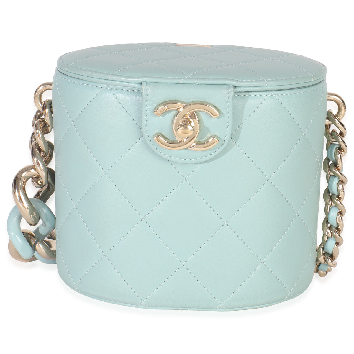 Light Blue Quilted Lambskin Resin Elegant Vanity Case