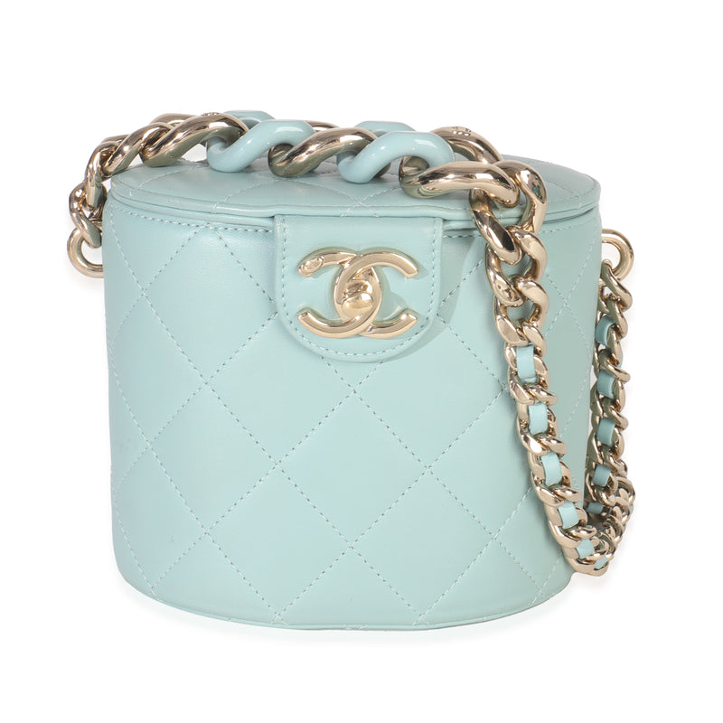 Light Blue Quilted Lambskin Resin Elegant Vanity Case