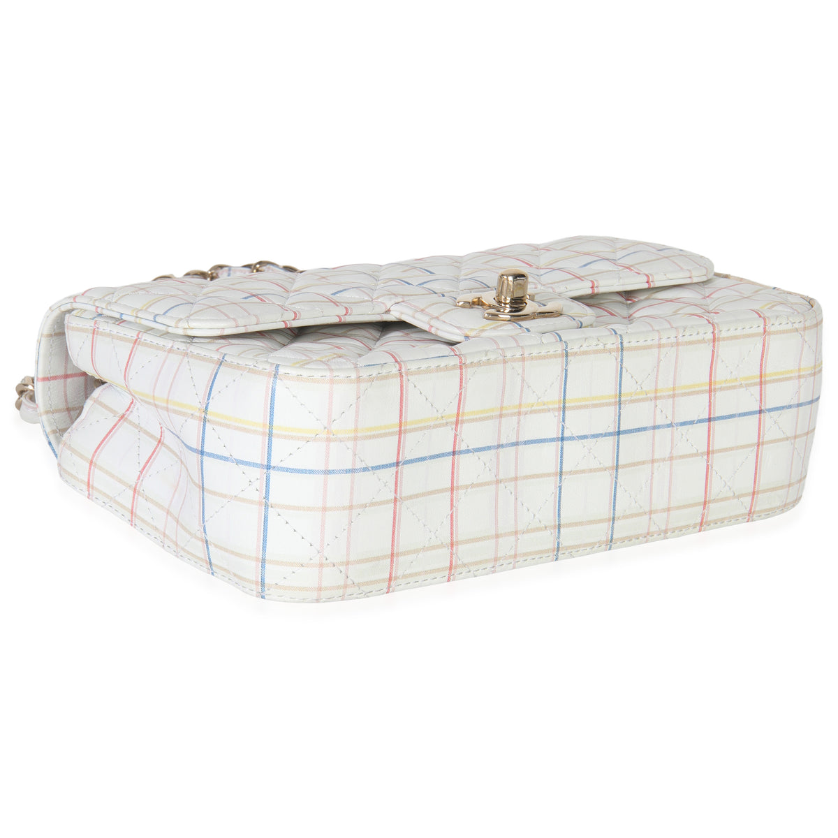 Chanel White Multicolor Calfskin Tweed Print Mini Rectangular Flap Bag Handbag clasp