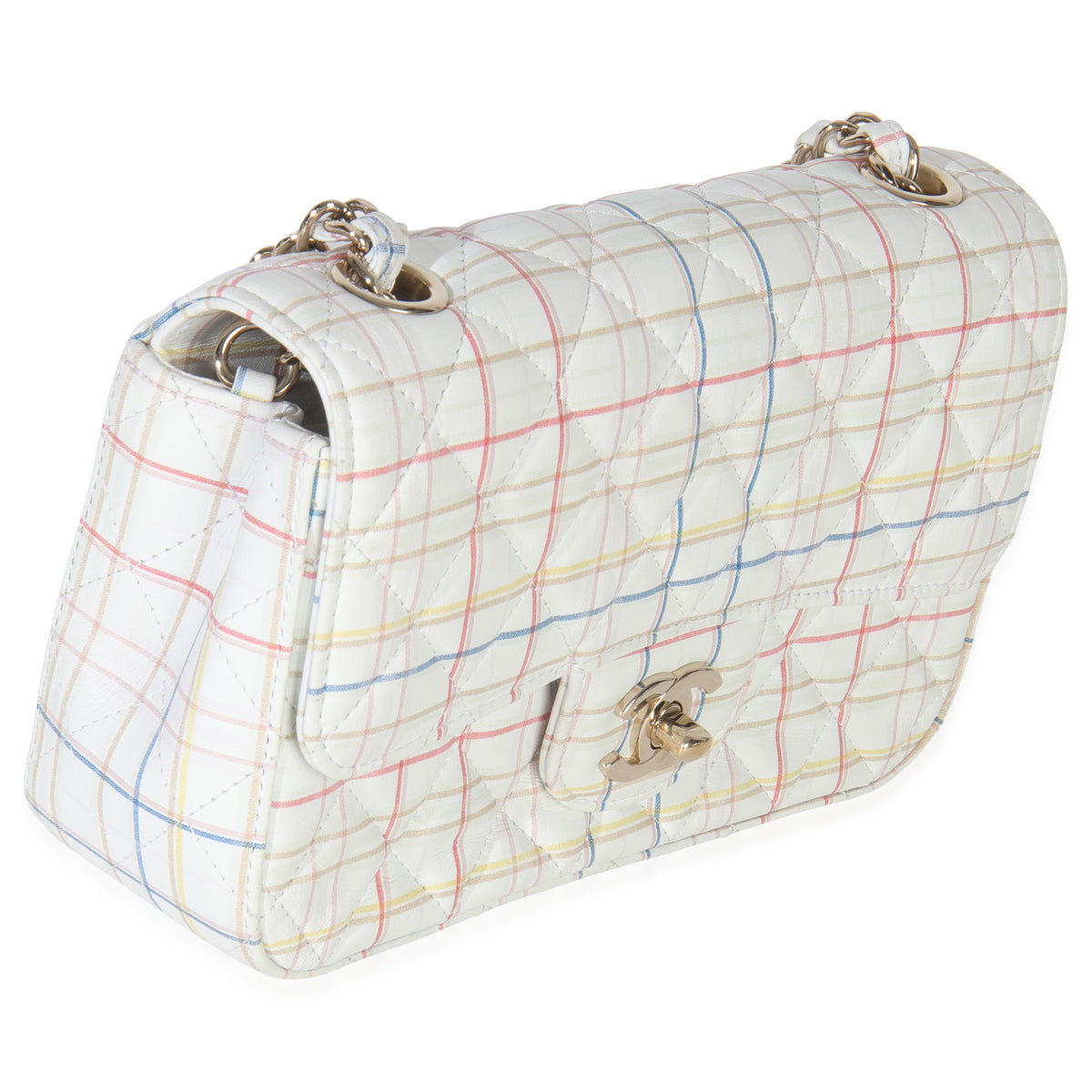 Chanel White Multicolor Calfskin Tweed Print Mini Rectangular Flap Bag Handbag pv