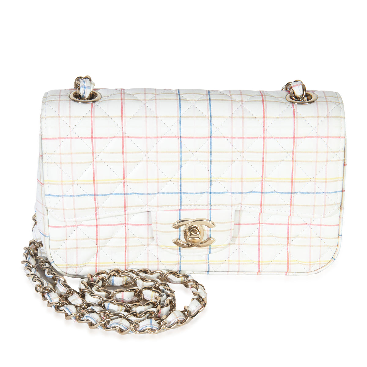 White Multicolor Calfskin Tweed Print Mini Rectangular Flap Bag