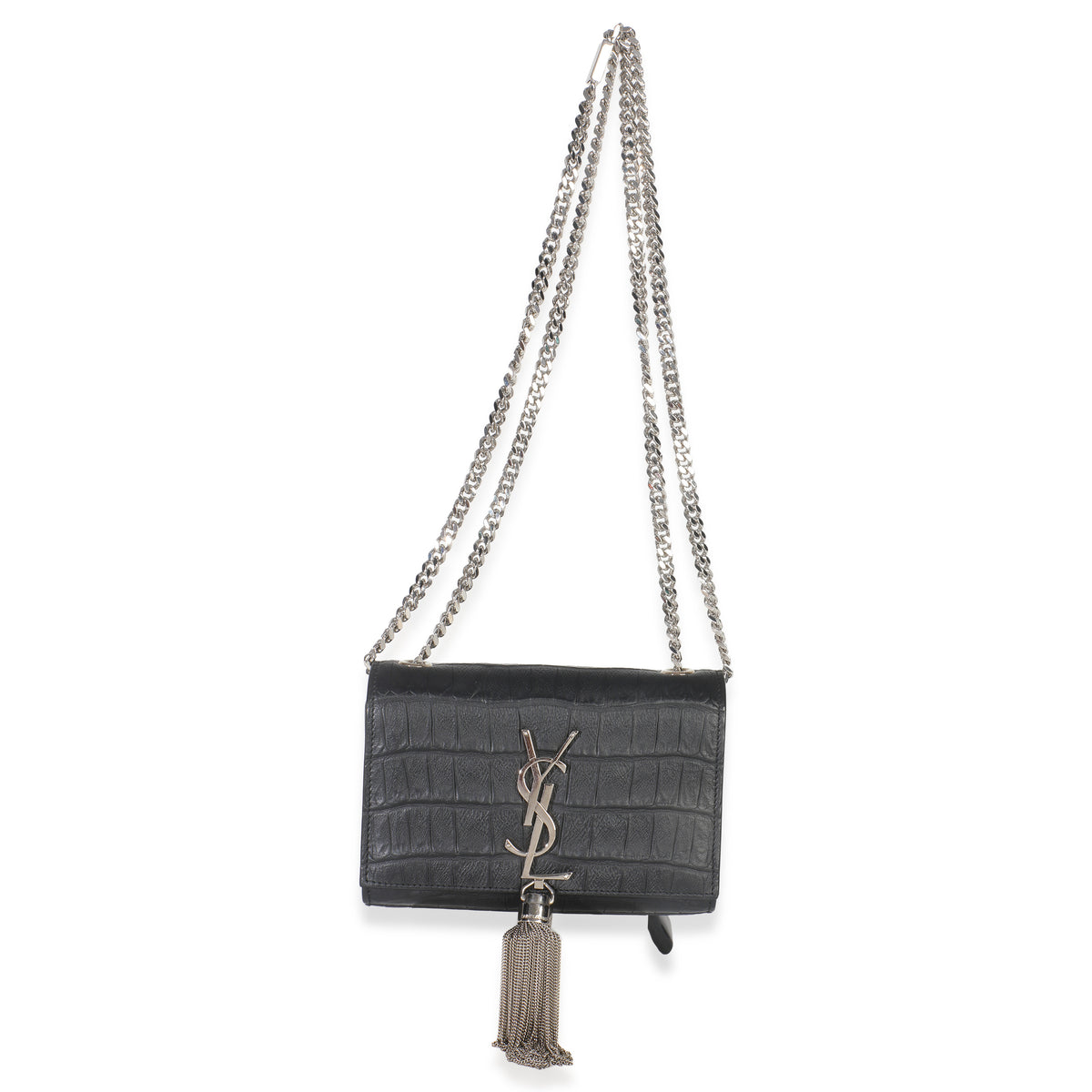 Black Crocodile Embossed Small Classic Monogram Kate Tassel