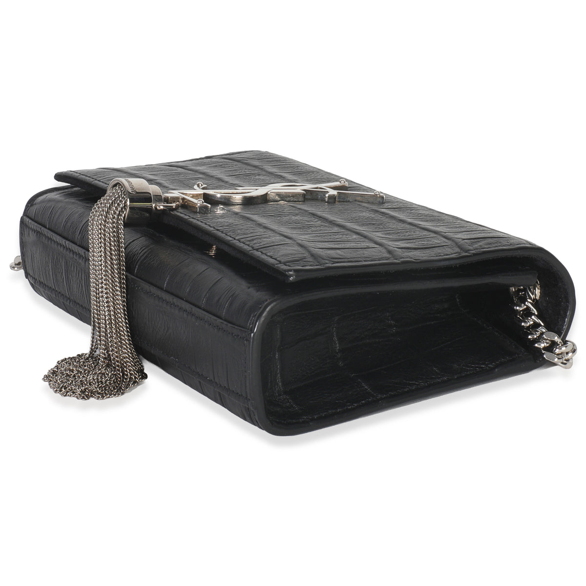 Black Crocodile Embossed Small Classic Monogram Kate Tassel