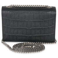 Black Crocodile Embossed Small Classic Monogram Kate Tassel