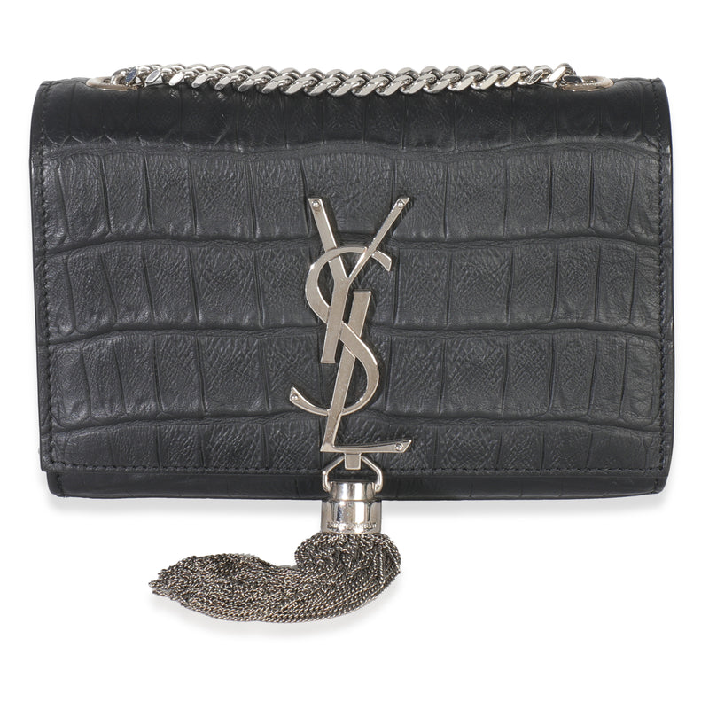 Black Crocodile Embossed Small Classic Monogram Kate Tassel