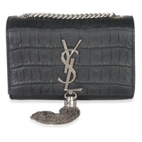 Black Crocodile Embossed Small Classic Monogram Kate Tassel