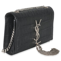 Black Crocodile Embossed Small Classic Monogram Kate Tassel