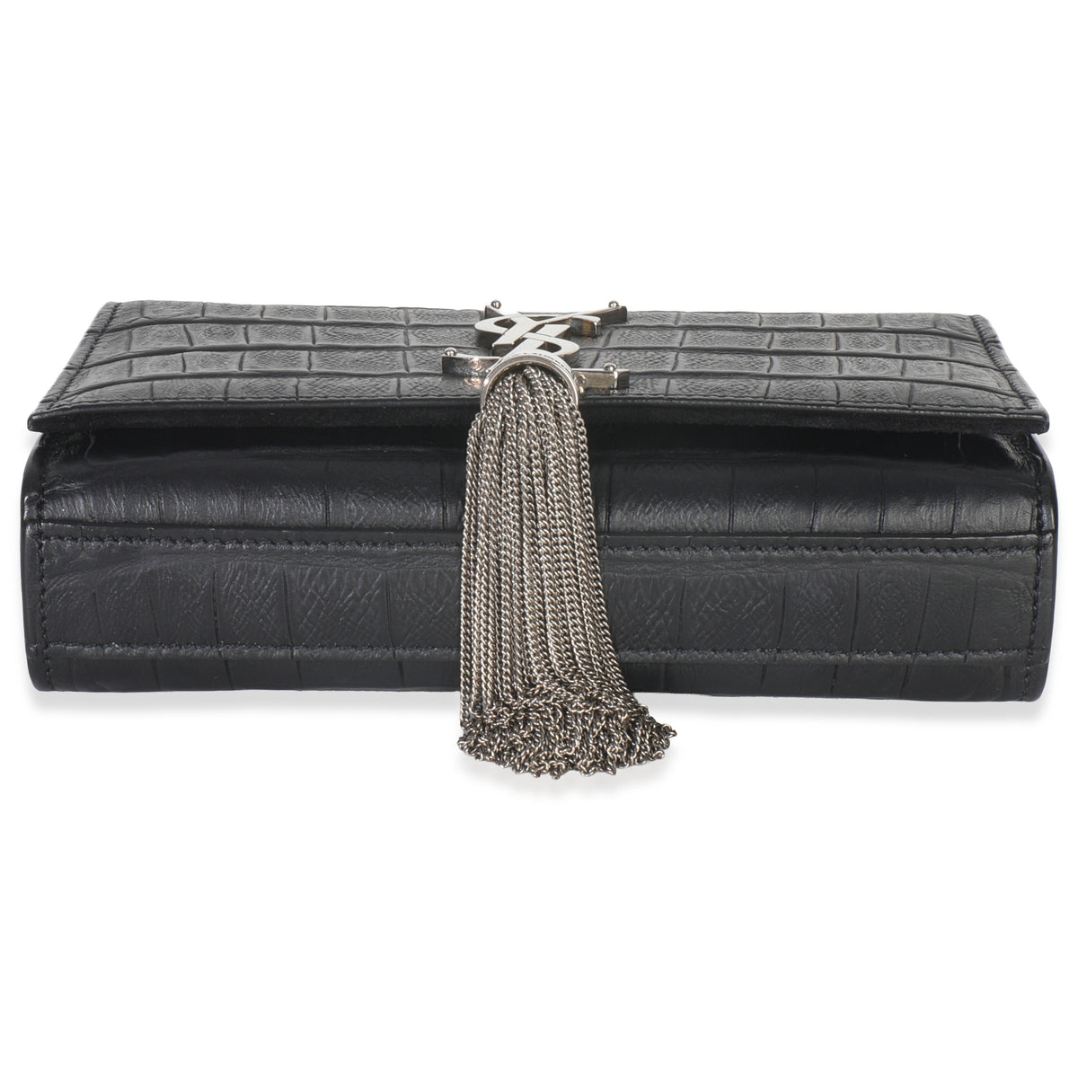 Black Crocodile Embossed Small Classic Monogram Kate Tassel
