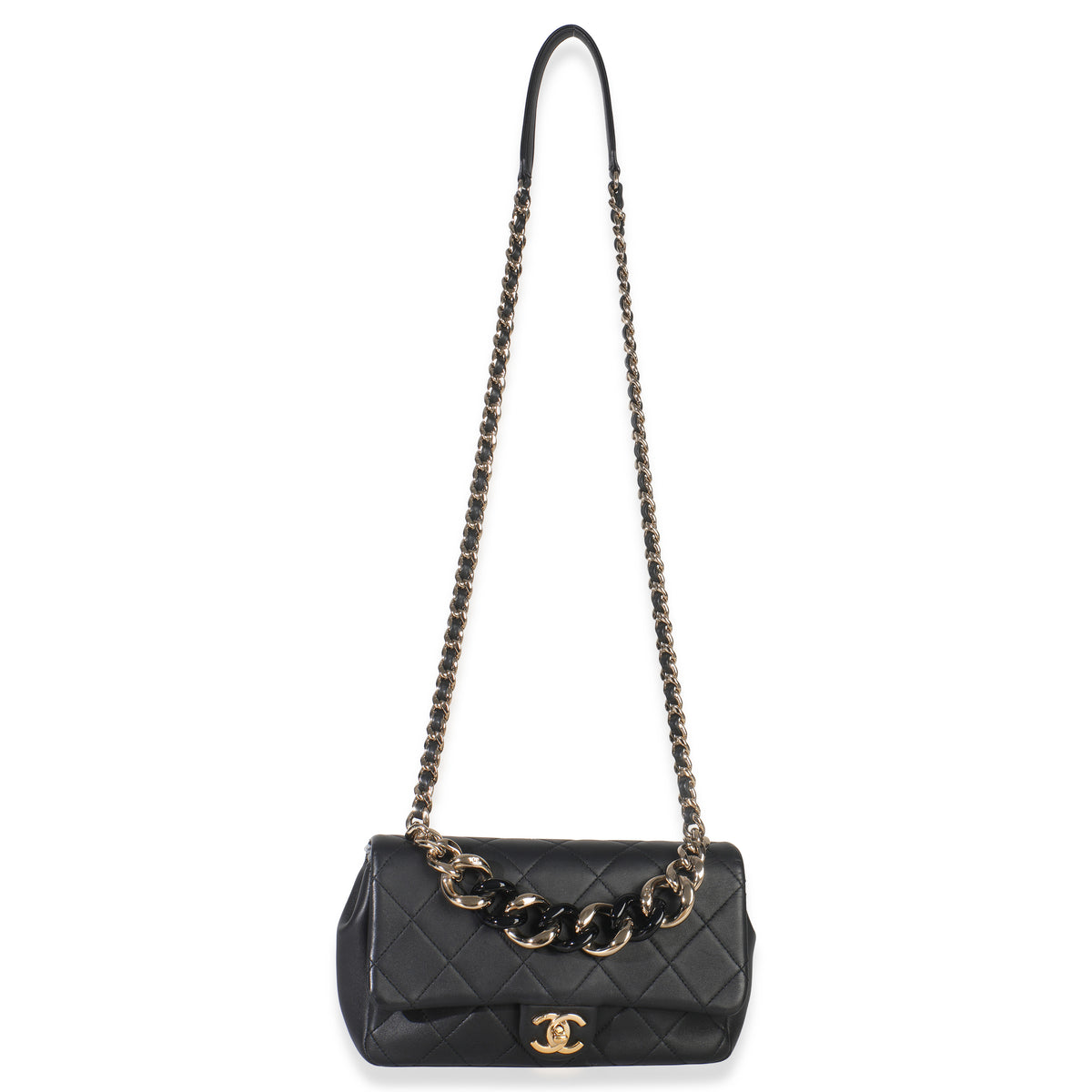 Chanel Black Quilted Lambskin Resin Elegant Chain Flap Bag Handbag av