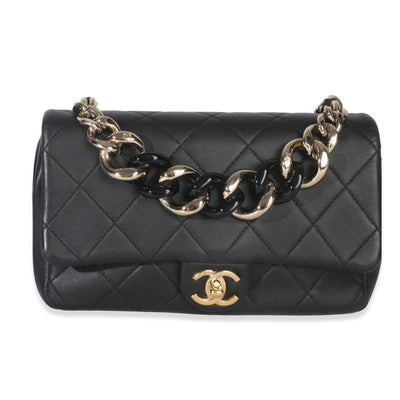 Chanel Black Quilted Lambskin Resin Elegant Chain Flap Bag Handbag fv