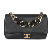 Chanel Black Quilted Lambskin Resin Elegant Chain Flap Bag Handbag fv