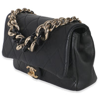 Chanel Black Quilted Lambskin Resin Elegant Chain Flap Bag Handbag sv