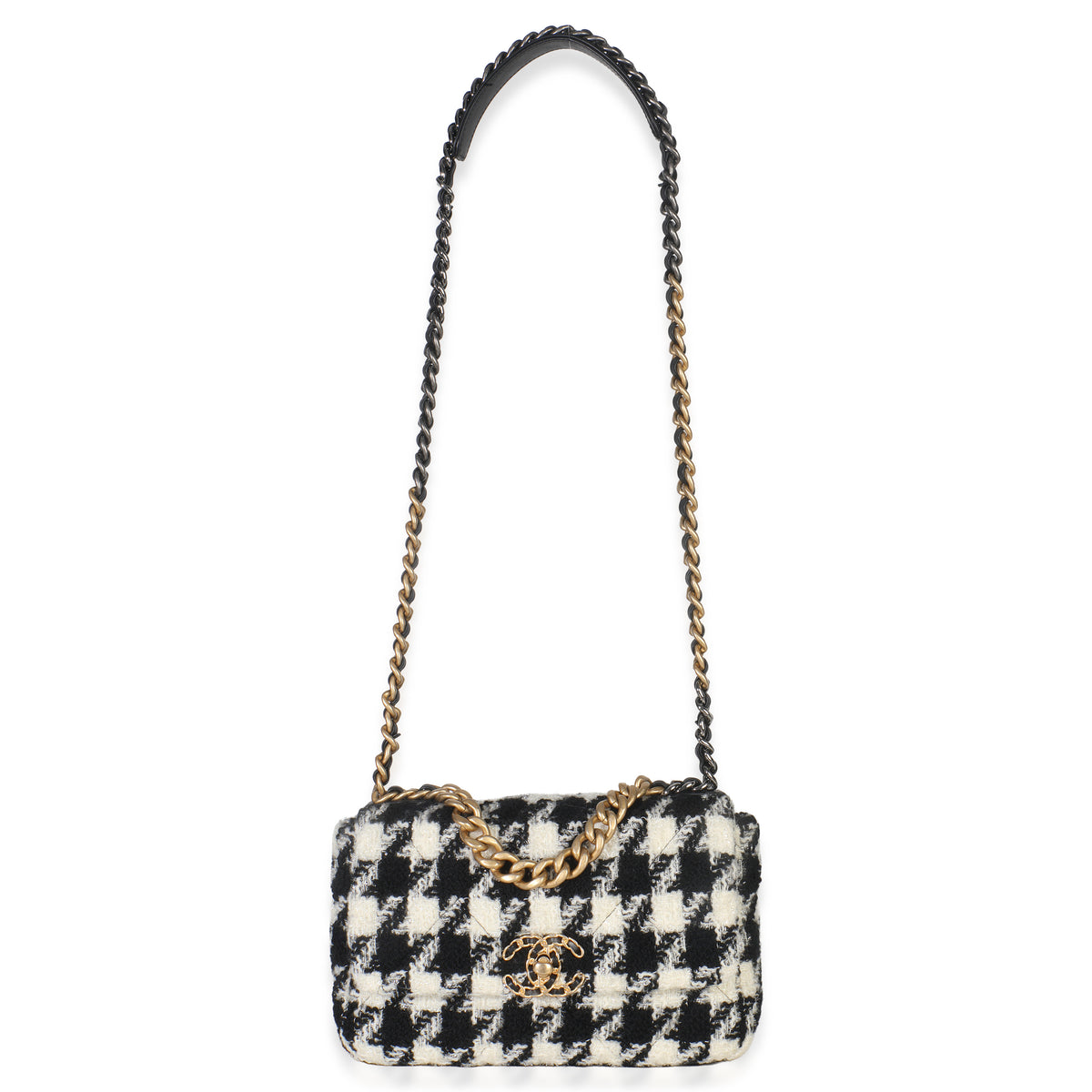 Black White Tweed Small Chanel 19 Flap Bag