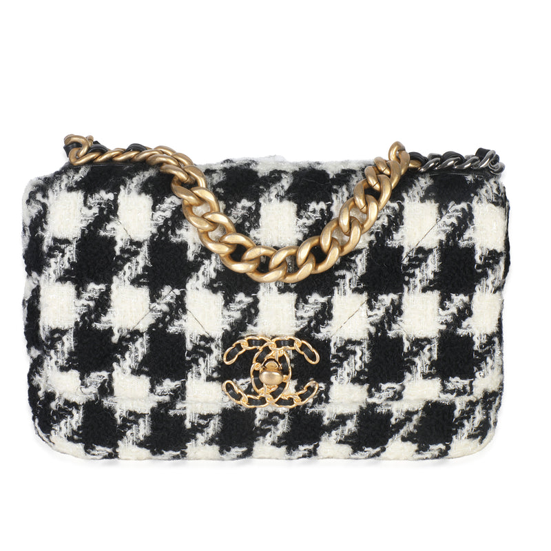 Black White Tweed Small Chanel 19 Flap Bag