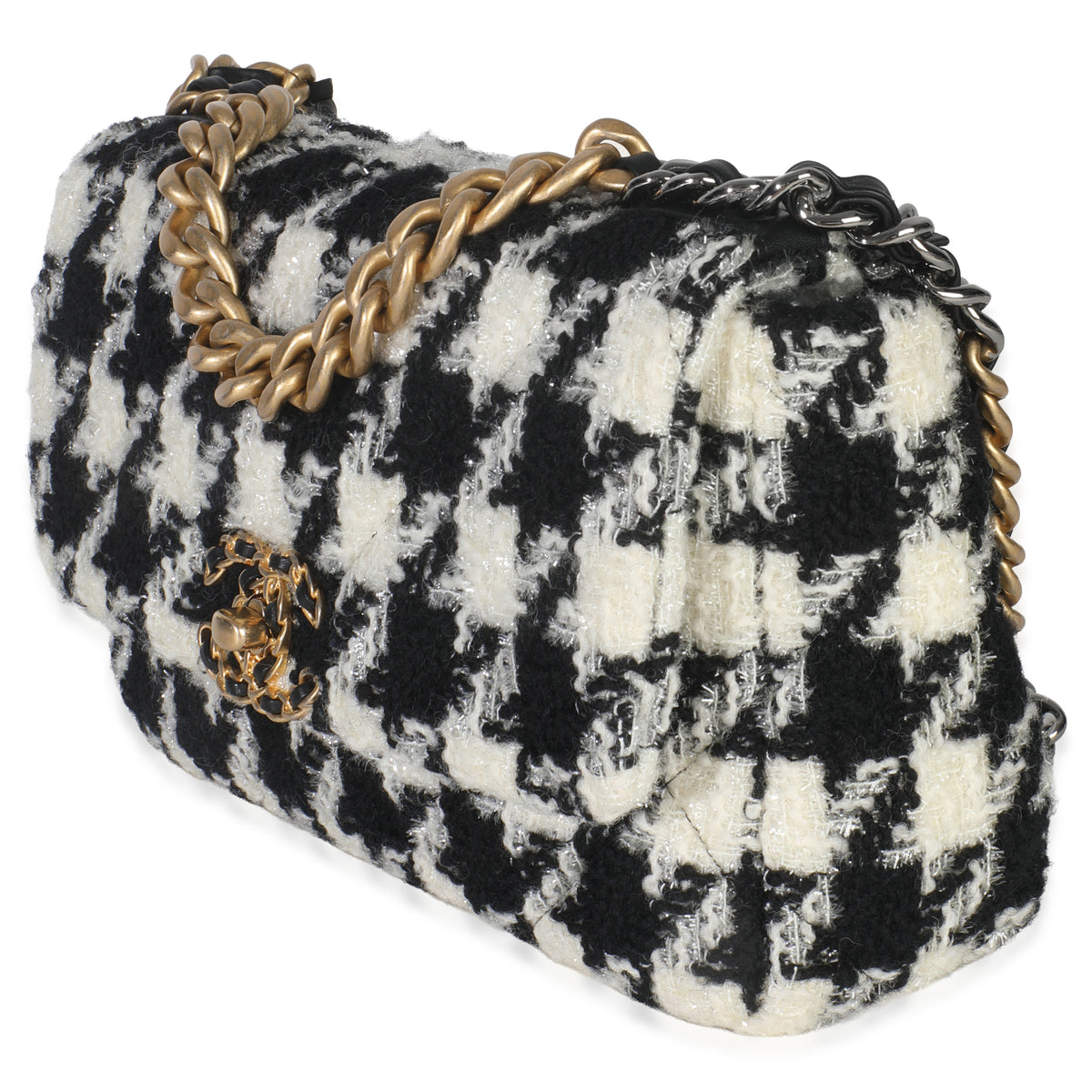 Black White Tweed Small Chanel 19 Flap Bag