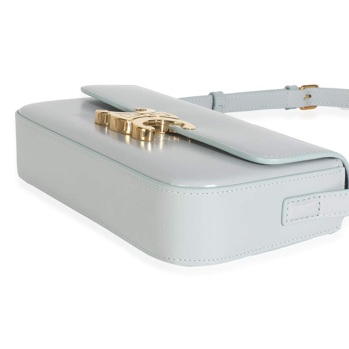 Celine Blue Grey Shiny Calfskin Claude Triomphe Shoulder Bag Handbag box