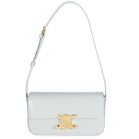 Celine Blue Grey Shiny Calfskin Claude Triomphe Shoulder Bag Handbag fv