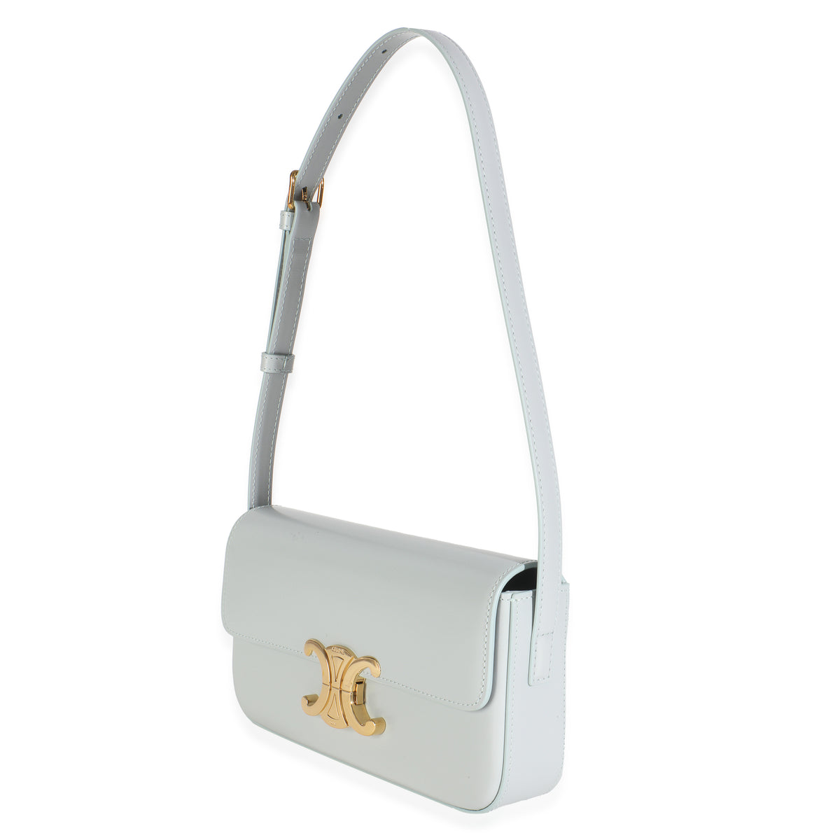 Celine Blue Grey Shiny Calfskin Claude Triomphe Shoulder Bag Handbag sv