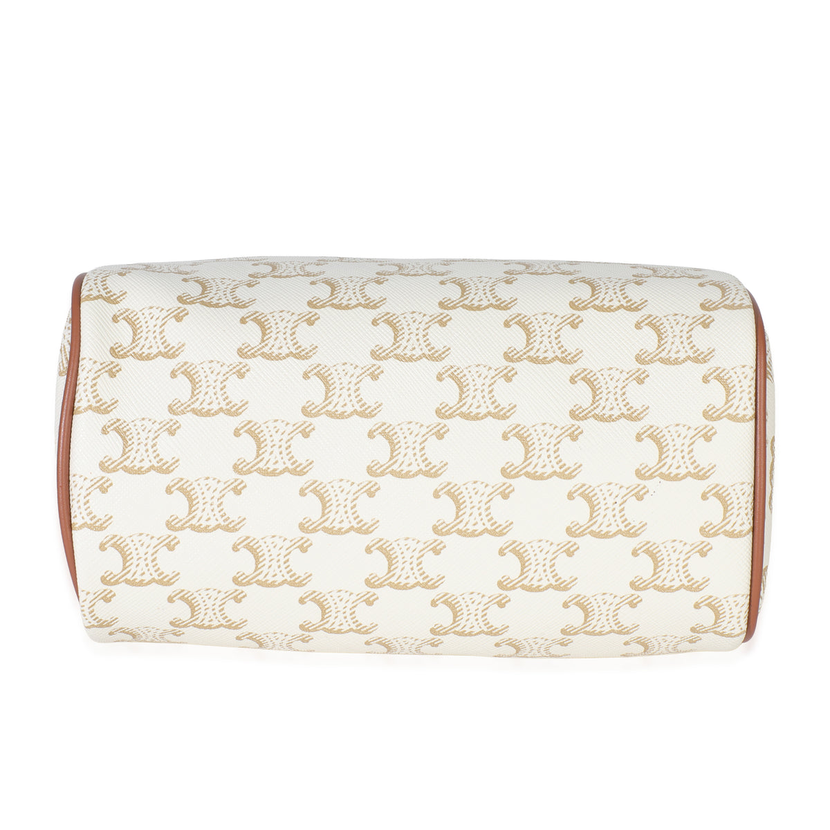 Tan Calfskin White Triomphe Canvas Small Boston Bag
