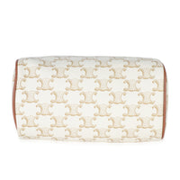 Tan Calfskin White Triomphe Canvas Small Boston Bag