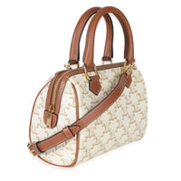 Tan Calfskin White Triomphe Canvas Small Boston Bag