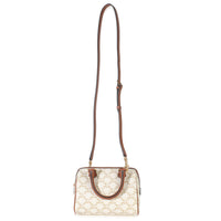 Tan Calfskin White Triomphe Canvas Small Boston Bag