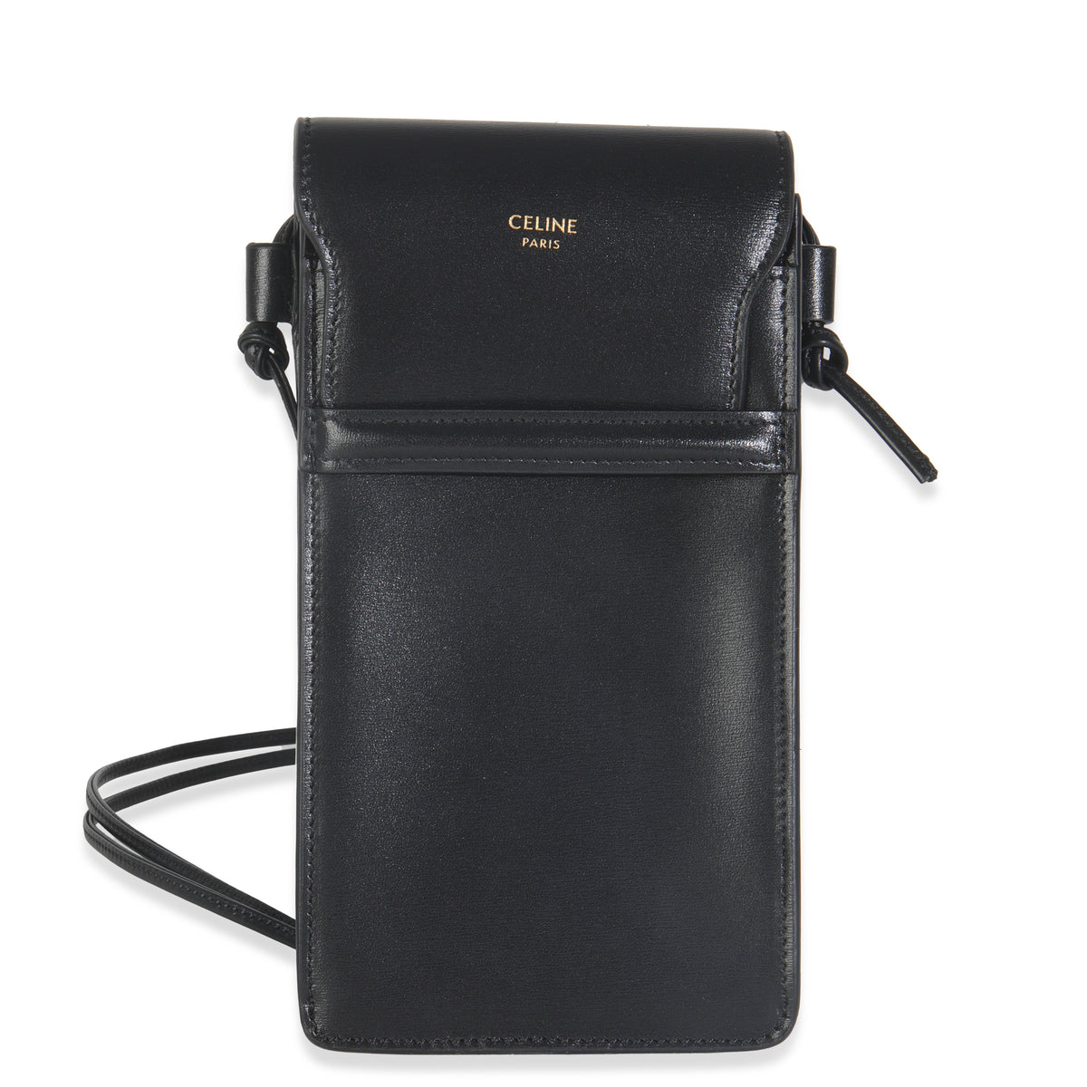 Celine Black Smooth Calfskin Flap Phone Pouch Handbag fv