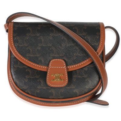 Celine Tan Calfskin Brown Triomphe Canvas Mini Besace Handbag fv