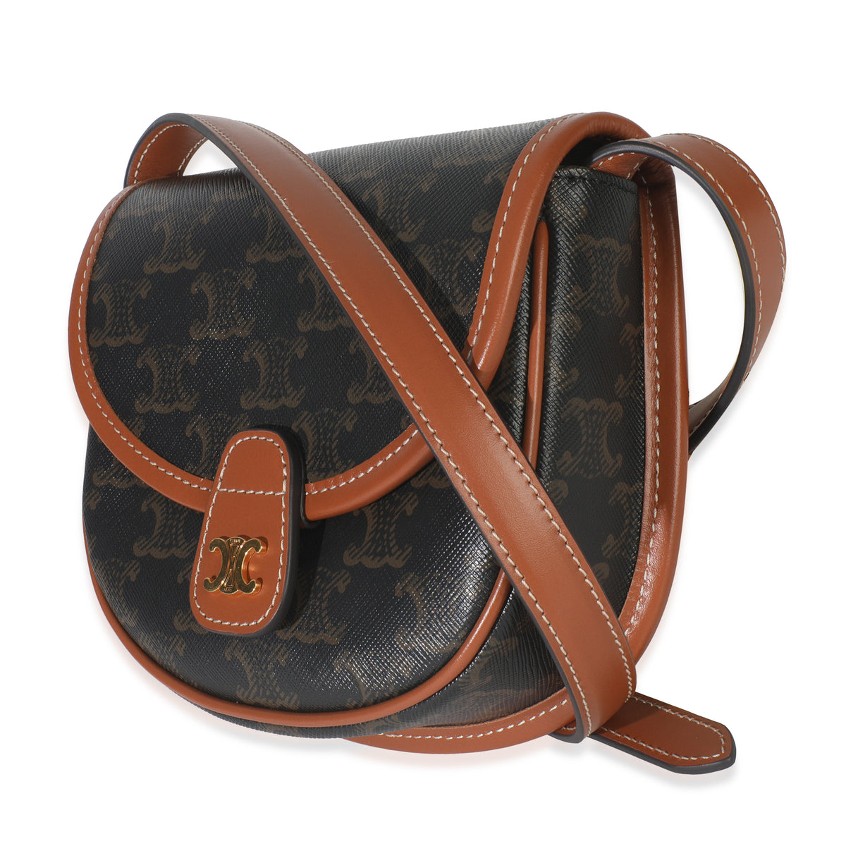 Celine Tan Calfskin Brown Triomphe Canvas Mini Besace Handbag sv