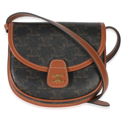 Tan Calfskin Brown Triomphe Canvas Mini Besace