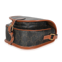 Celine Tan Calfskin Brown Triomphe Canvas Medium Folco Crossbody Handbag box