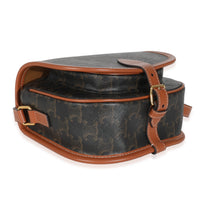 Celine Tan Calfskin Brown Triomphe Canvas Medium Folco Crossbody Handbag clasp