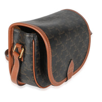 Celine Tan Calfskin Brown Triomphe Canvas Medium Folco Crossbody Handbag pv