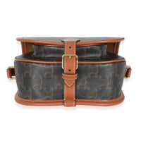Celine Tan Calfskin Brown Triomphe Canvas Medium Folco Crossbody Handbag stamp