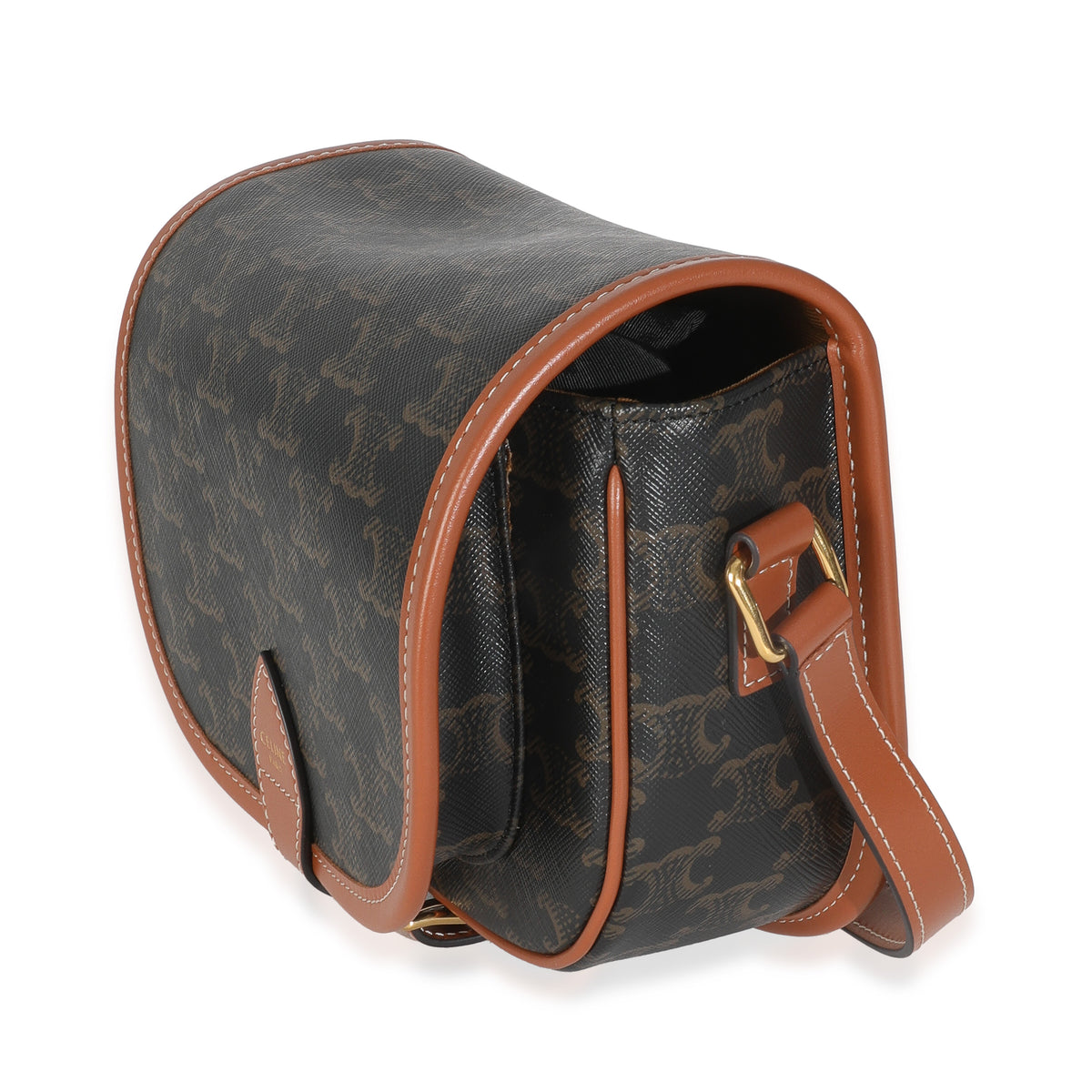 Celine Tan Calfskin Brown Triomphe Canvas Medium Folco Crossbody Handbag sv