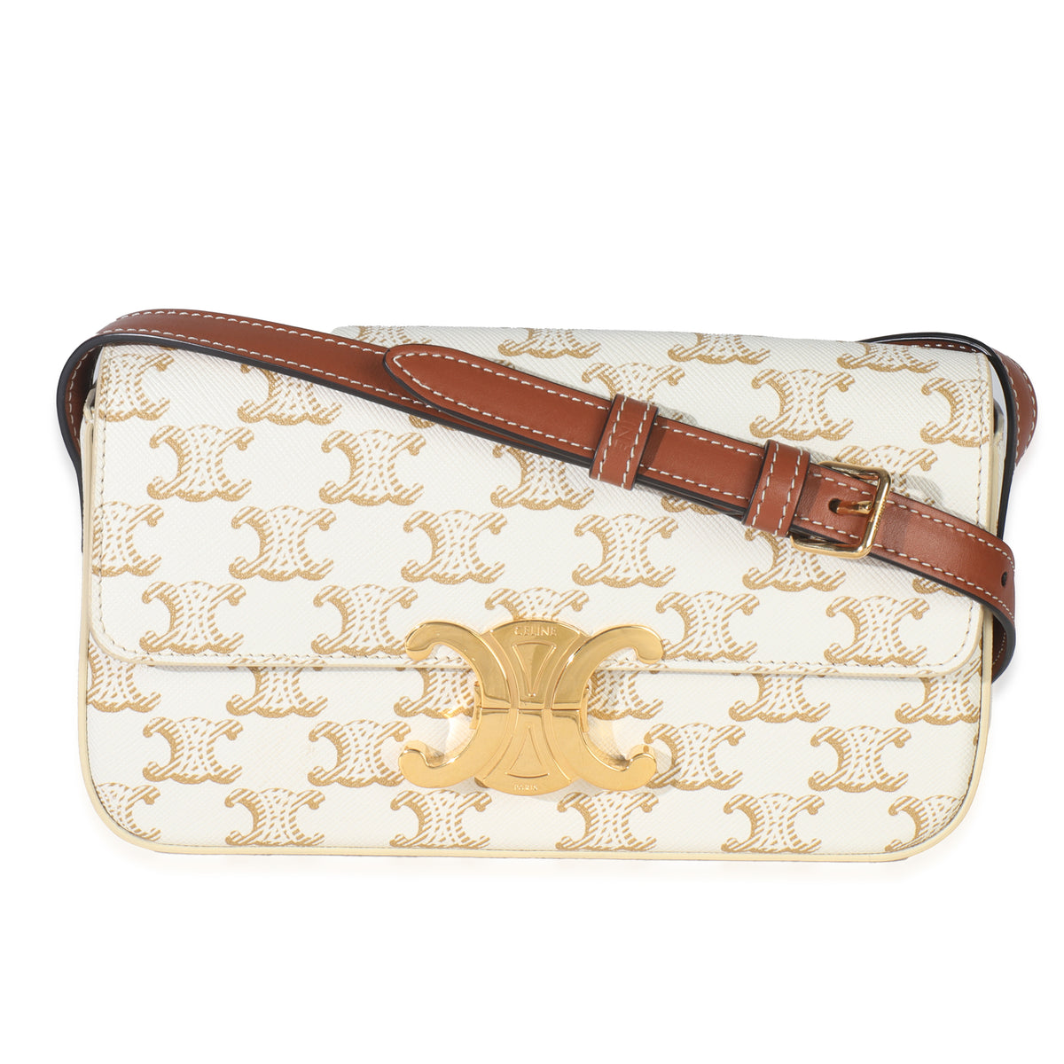 Celine White Triomphe Canvas Claude Shoulder Bag Handbag fv
