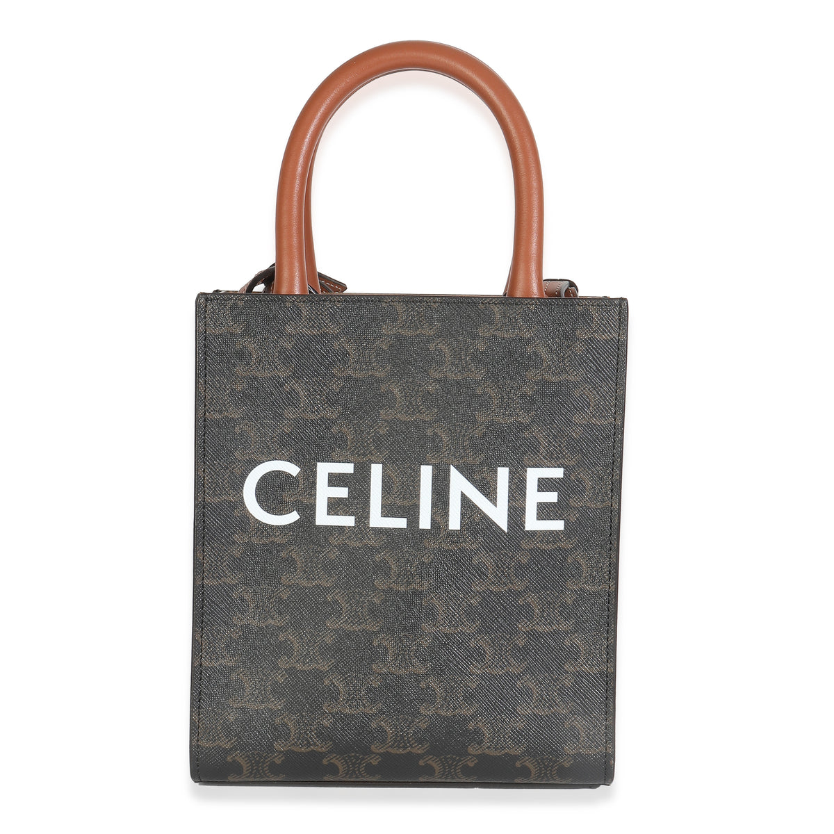 Celine Brown Triomphe Canvas  Mini Vertical Cabas Handbag fv