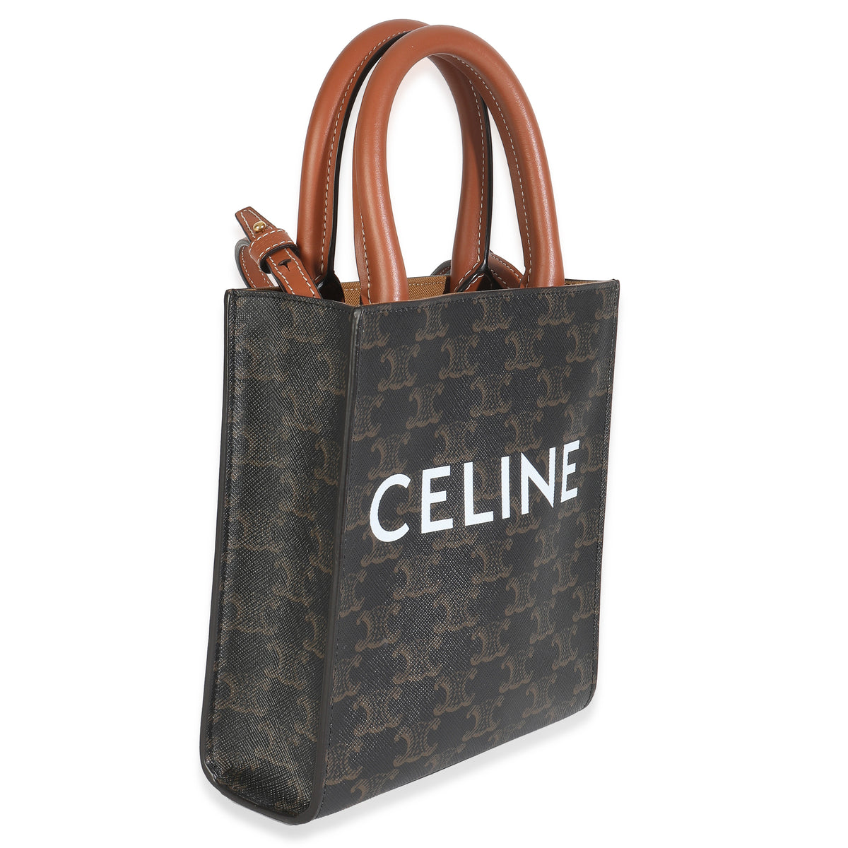 Celine Brown Triomphe Canvas  Mini Vertical Cabas Handbag pv