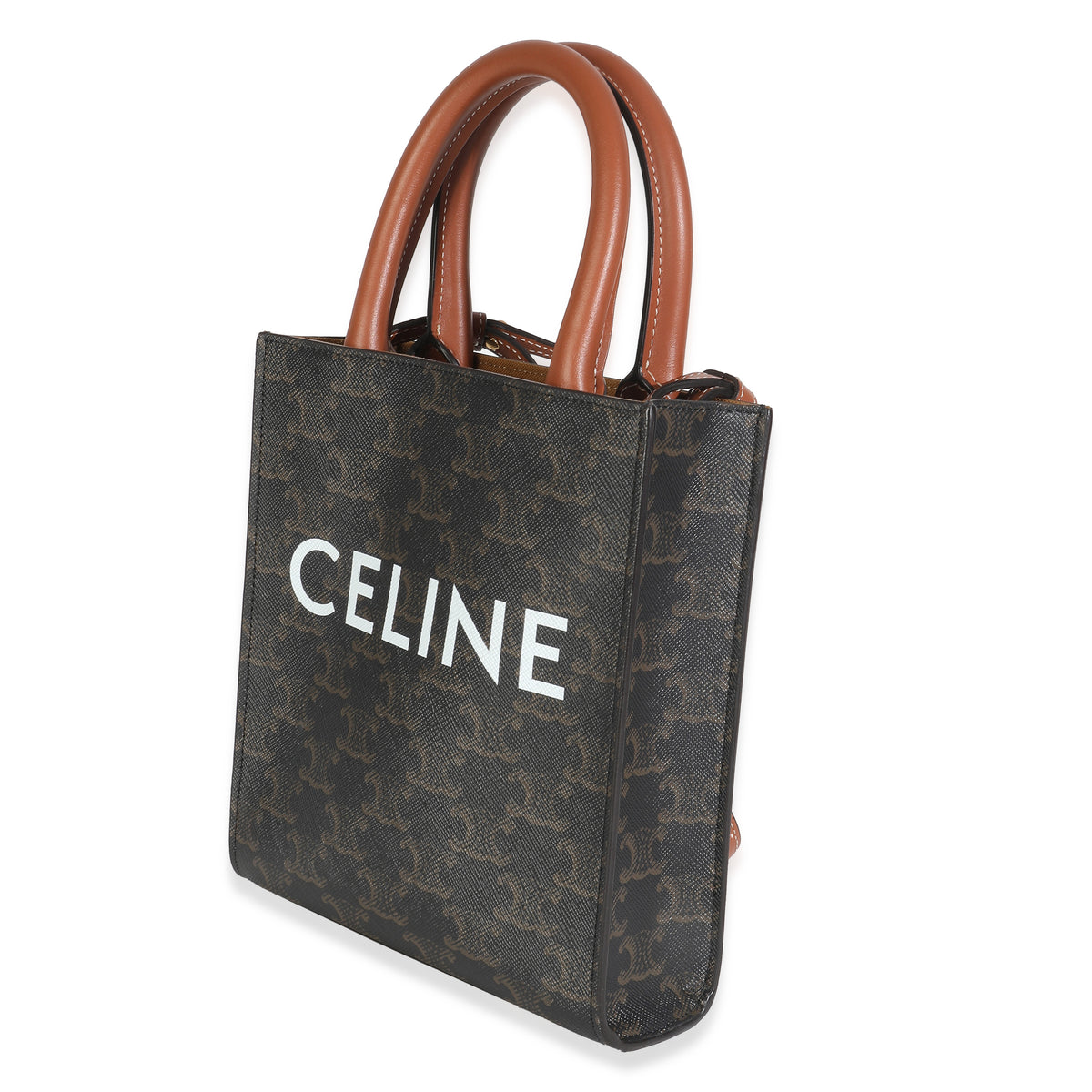 Celine Brown Triomphe Canvas  MIni Vertical Cabas Handbag sv