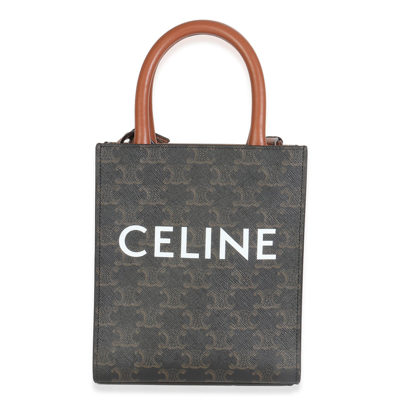 Celine Brown Triomphe Canvas Mini Vertical Cabas Handbag fv