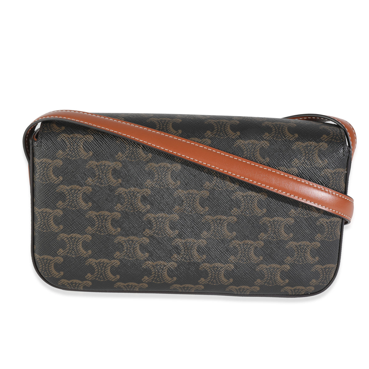Celine Tan Calfskin Brown Triomphe Canvas Claude Bag Handbag bv