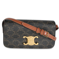 Celine Tan Calfskin Brown Triomphe Canvas Claude Bag Handbag fv