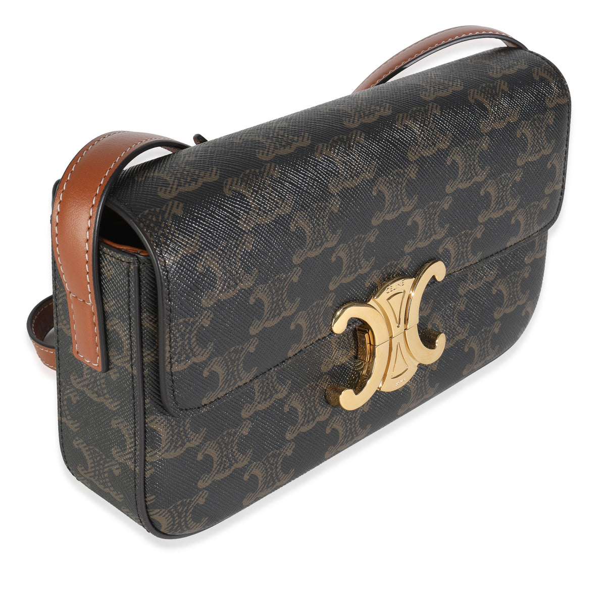 Celine Tan Calfskin Brown Triomphe Canvas Claude Bag Handbag pv