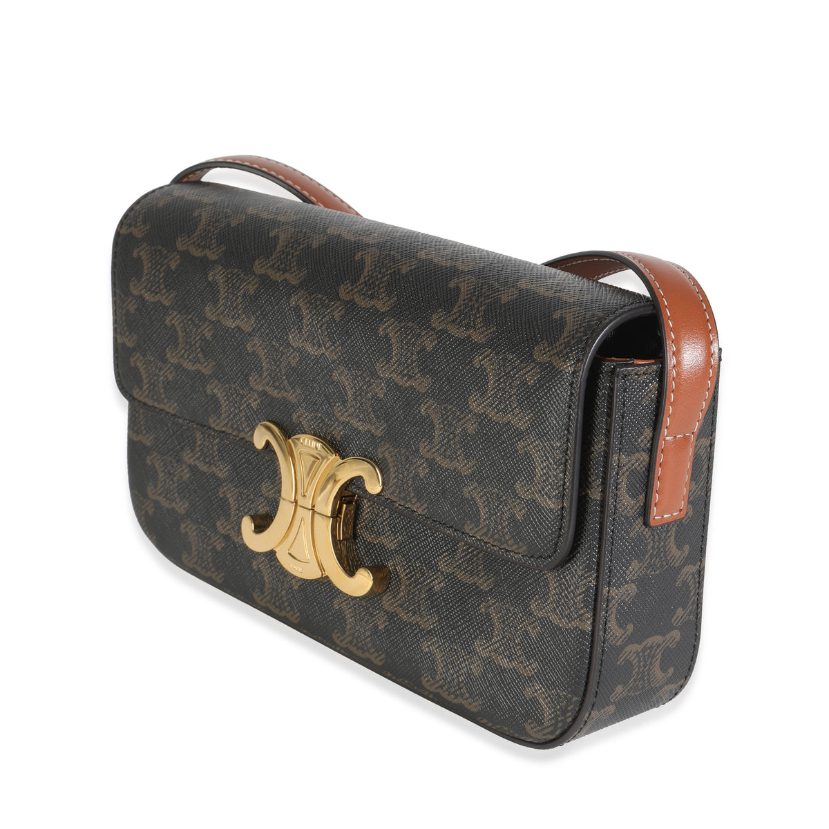 Celine Tan Calfskin Brown Triomphe Canvas Claude Bag Handbag sv