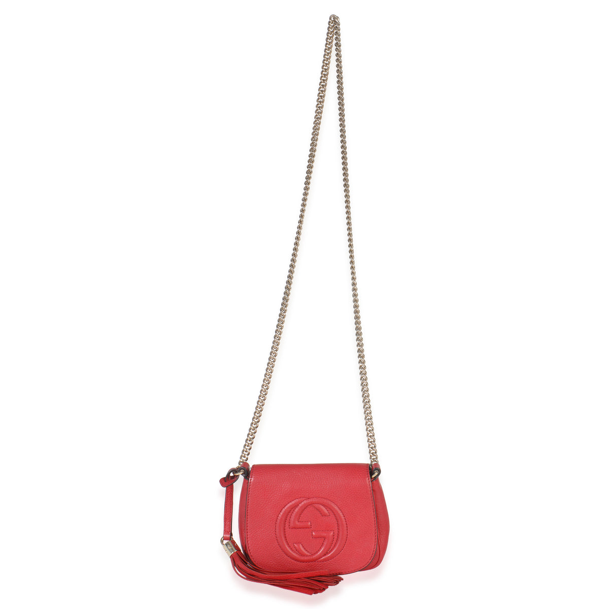 Gucci Red Pebbled Calfskin Interlocking G Small Soho Flap Bag Handbag av