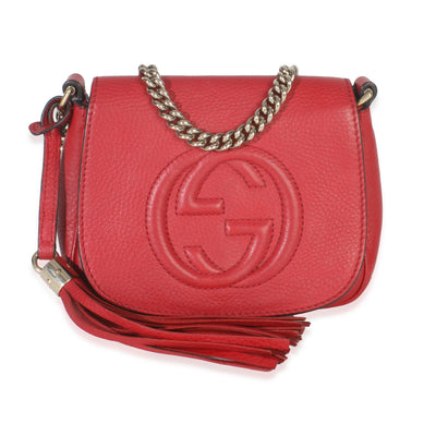 Gucci Red Pebbled Calfskin Interlocking G Small Soho Flap Bag Handbag fv