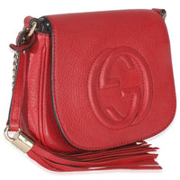Gucci Red Pebbled Calfskin Interlocking G Small Soho Flap Bag Handbag pv