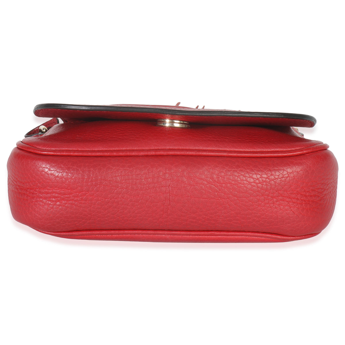 Gucci Red Pebbled Calfskin Interlocking G Small Soho Flap Bag Handbag stamp