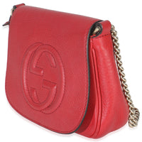 Gucci Red Pebbled Calfskin Interlocking G Small Soho Flap Bag Handbag sv